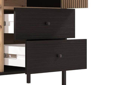Clifton Slatted Artisan Oak Effect Black Low Display Cabinet - UK Luxury Furniture